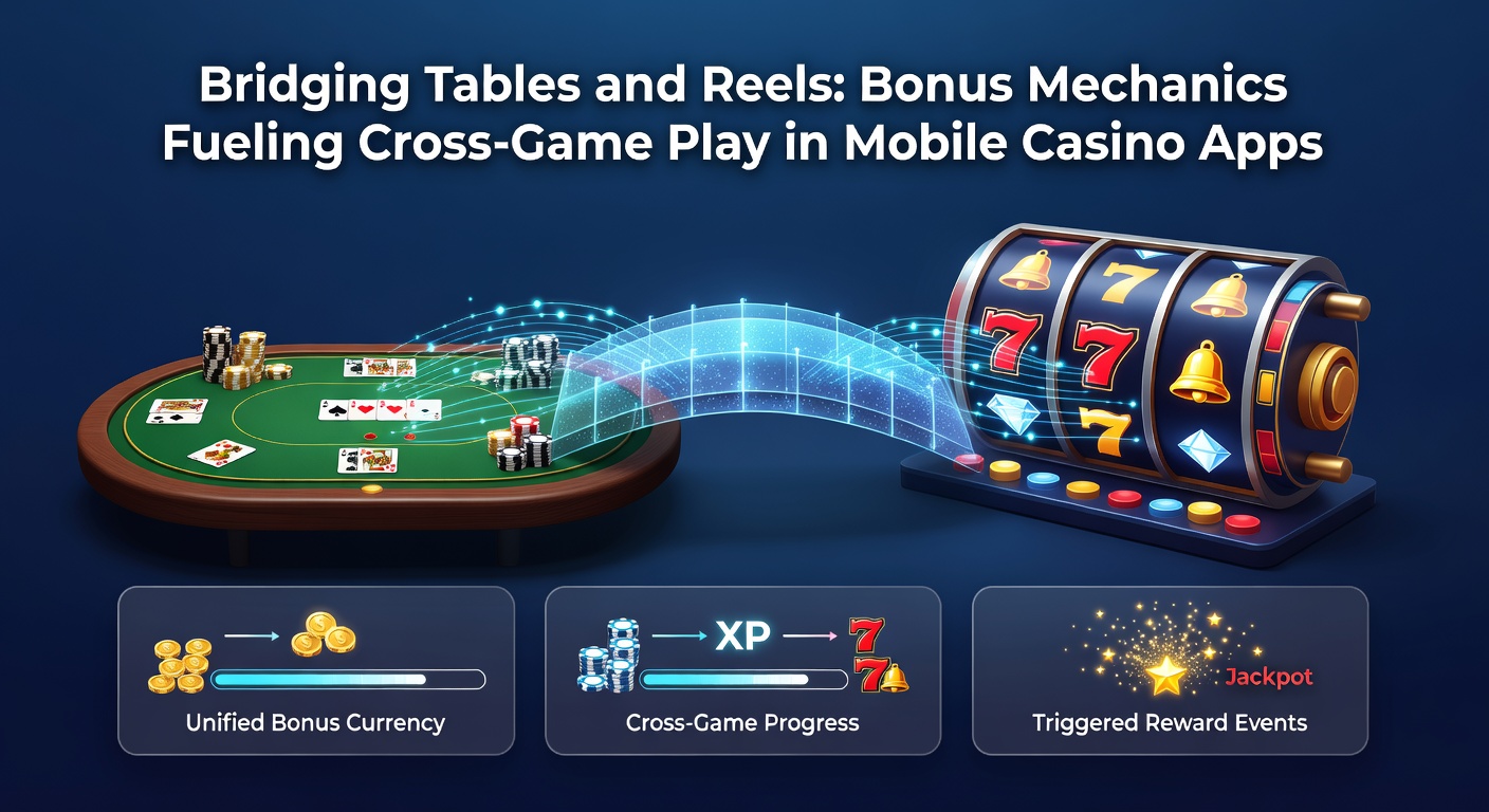 Detaillierte Grafik eines Bonus-Systems in einer Casino-App, das Punkte von Tischspielen zu Slots transferiert, mit animierten Icons und Statistiken