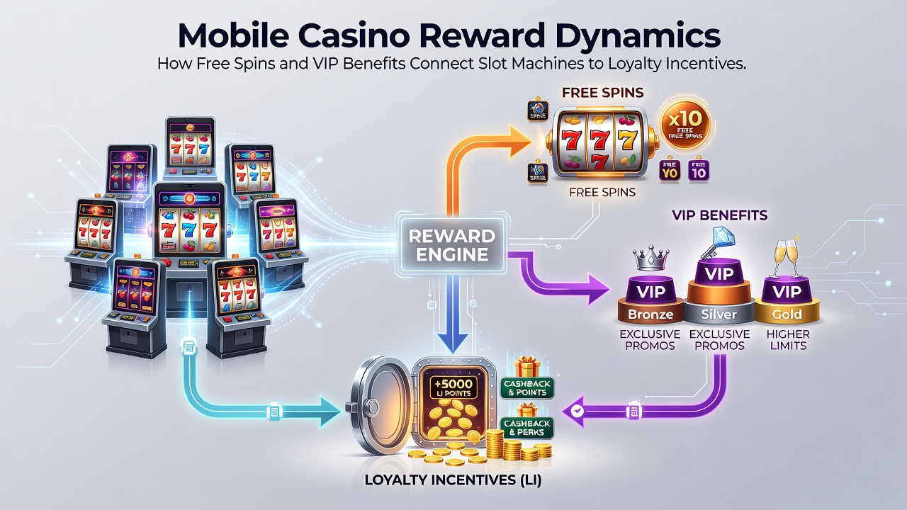 Darstellung von VIP-Vorteilen und Freispielen, die Slots mit Live-Dealer-Verbindungen in mobilen Casinos schaffen