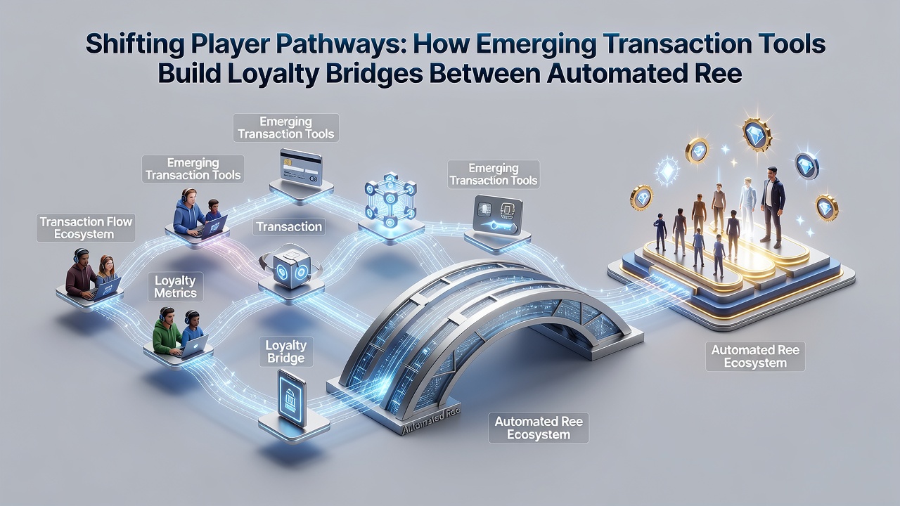 Illustration von Loyalty-Bridges durch Transaktionstools zwischen automatisierten Reels und Dealer-Tischen auf Smartphones