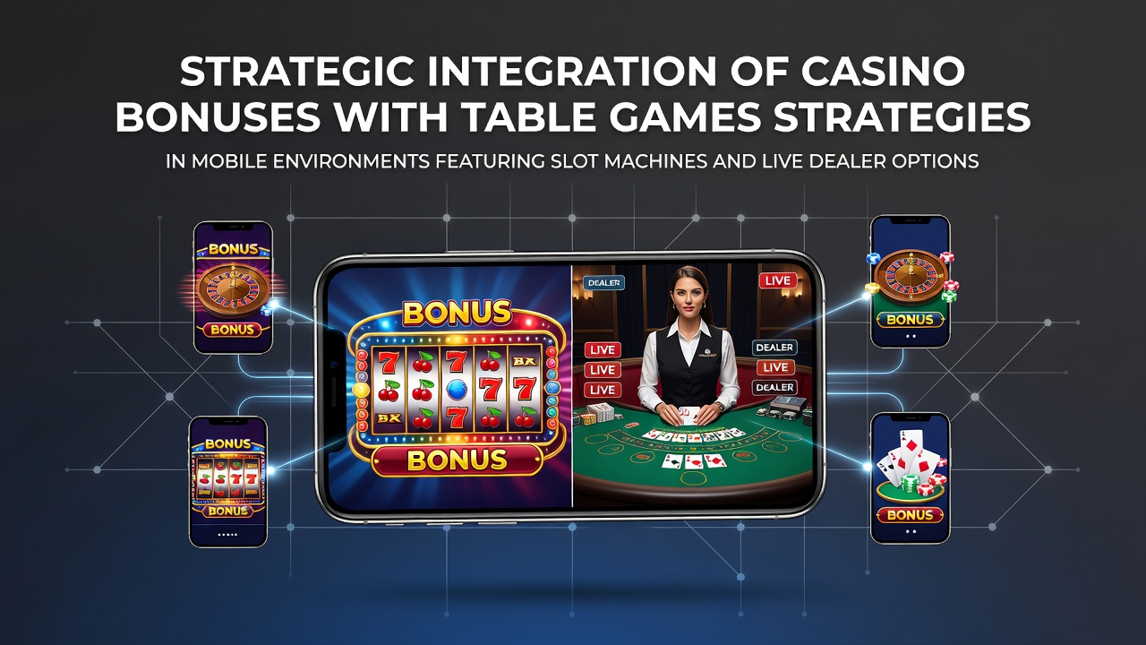 Mobile Casino App mit integrierten Bonus- und Tischspiel-Elementen auf Smartphone-Display