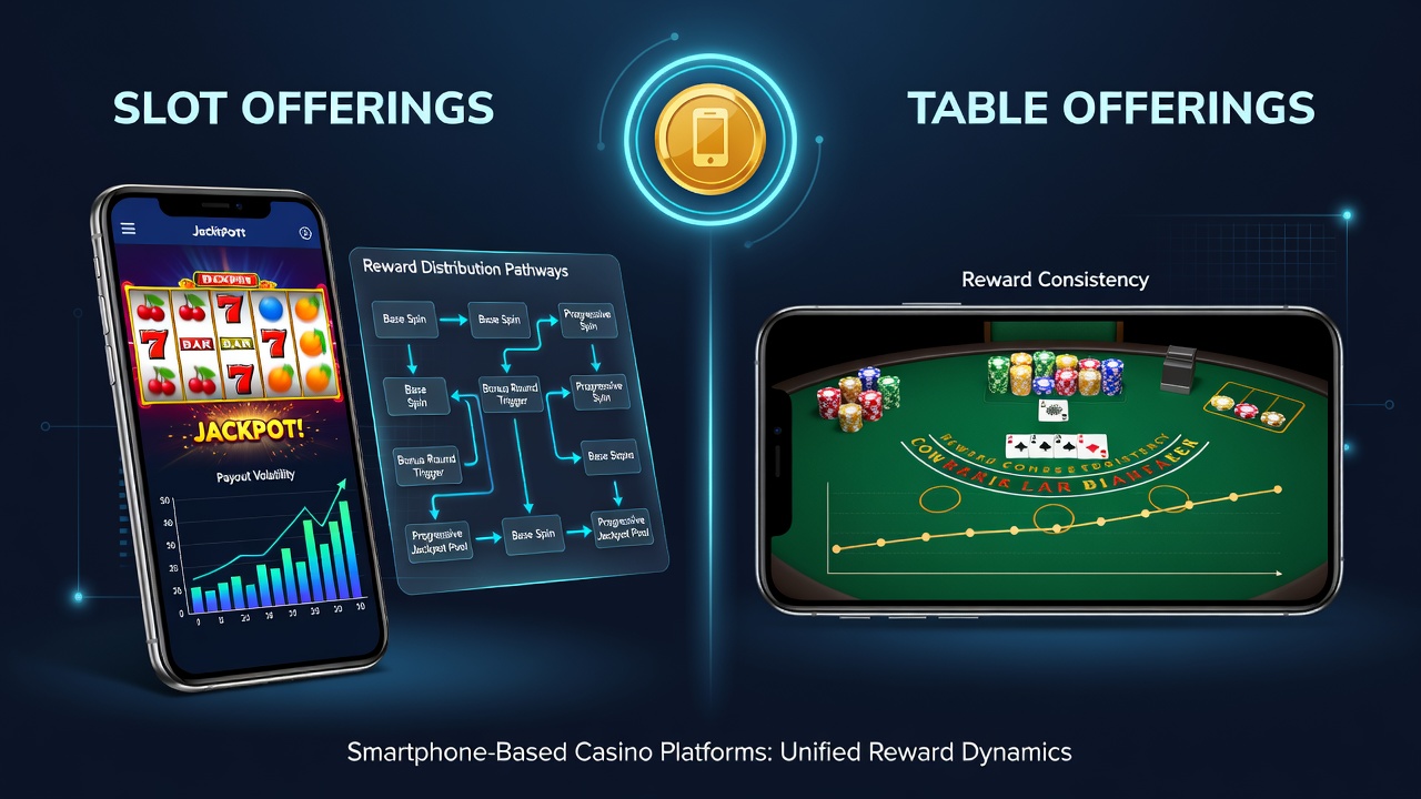 Detaillierte Darstellung der Belohnungsverteilung zwischen Walzen- und Tischangeboten in mobilen Casinos